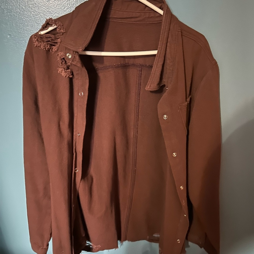 Brown Distressed Button-Up Jacket - image 1
